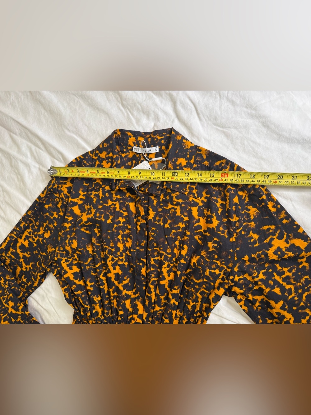 Free People x Third Form Blur Out Shirred Shirt Dress NWT Orange Abstract US 8 - Picture 8 of 12